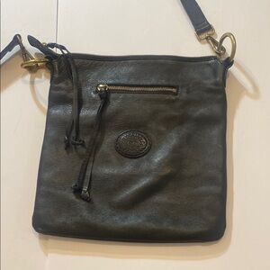 Vintage Black Leather Roots Crossbody Bag